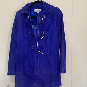 Bradley Bayou Women's Purple Jacket Coat Hooded Suede Leather Ziper XS